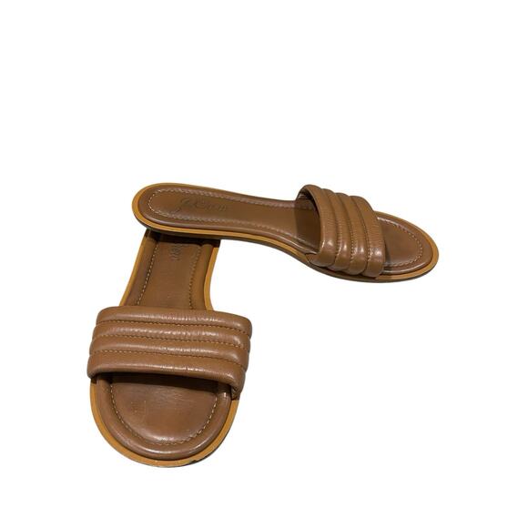 J. Crew Brown Leather Cushioned Slide Sandals Women’s Sz 8 Made In Italy-Summer - Picture 1 of 8